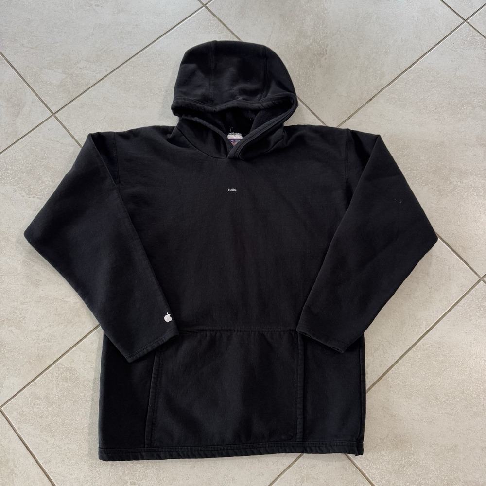 Vintage Apple Hoodie Mens L‎ Black Hanes Hello Goodbye Employee Macbook 90s